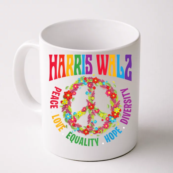 Kamala Harris Walz 2024 Freedom Peace Flower Funny Retro Front & Back Coffee Mug