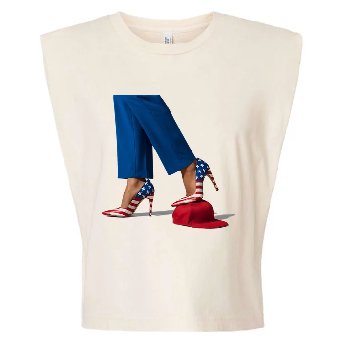 Kamala Harris With High Heels Stepping On Red Hat Garment-Dyed Women's Muscle Tee