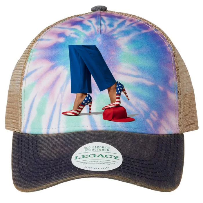 Kamala Harris With High Heels Stepping On Red Hat Legacy Tie Dye Trucker Hat