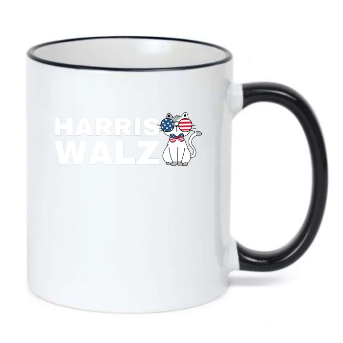 Kamala Harris Walz American Flag Cat Black Color Changing Mug