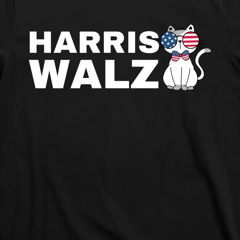 Kamala Harris Walz American Flag Cat T-Shirt