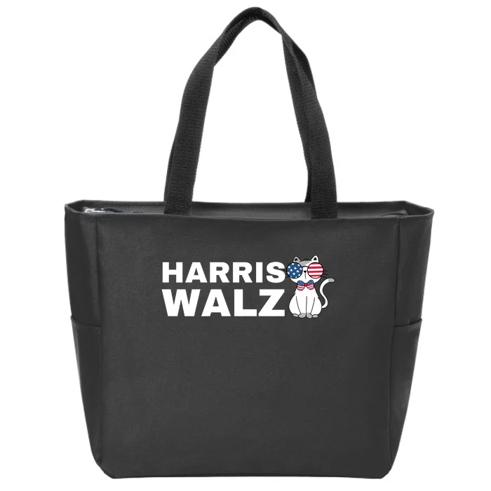 Kamala Harris Walz American Flag Cat Zip Tote Bag