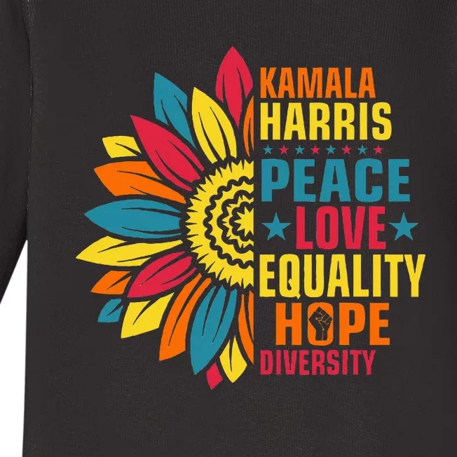 Kamala Harris Waltz Peace Love E Hope Diversity Baby Long Sleeve Bodysuit