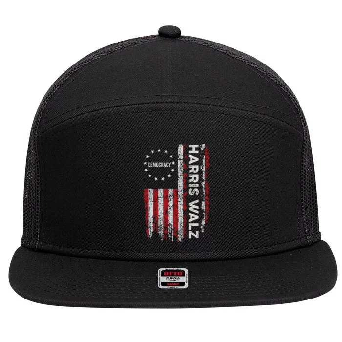 Kamala Harris Walz 2024 Harris Waltz Vp President 47th Flag 7 Panel Mesh Trucker Snapback Hat