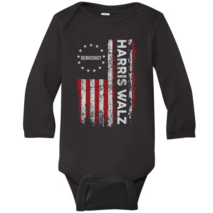 Kamala Harris Walz 2024 Harris Waltz Vp President 47th Flag Baby Long Sleeve Bodysuit