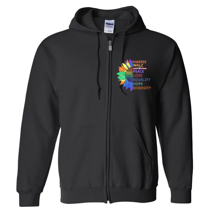 Kamala Harris Waltz Peace Love Equality Hope Diversity Full Zip Hoodie