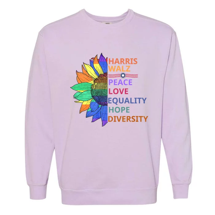 Kamala Harris Waltz Peace Love Equality Hope Diversity Garment-Dyed Sweatshirt