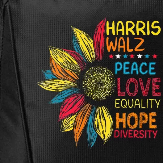 Kamala Harris Walz Peace Love Equality Hope Diversity City Backpack