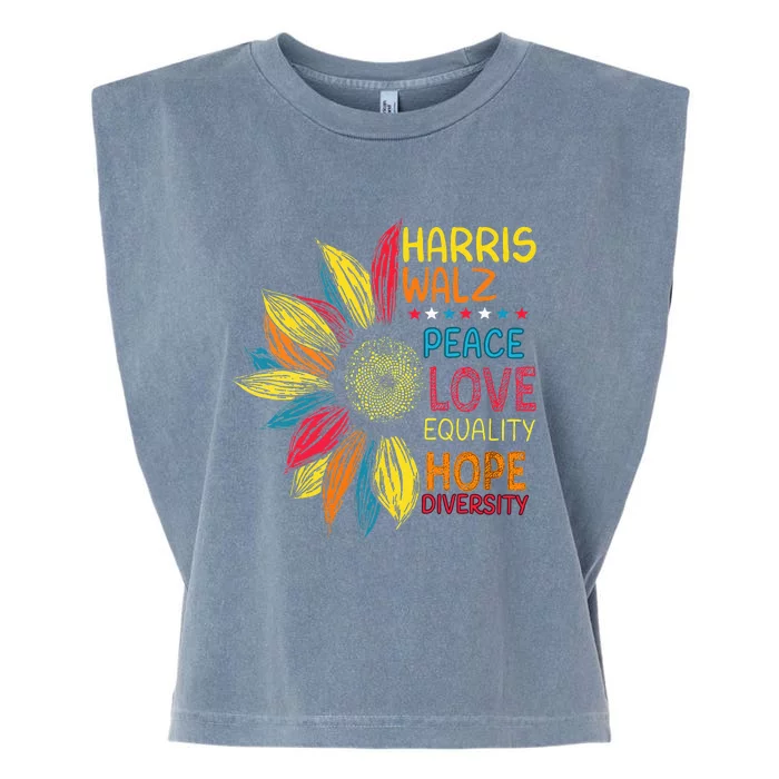 Kamala Harris Walz Peace Love Equality Hope Diversity Garment-Dyed Women's Muscle Tee