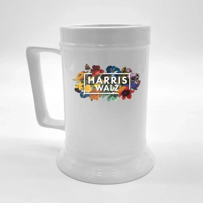 Kamala Harris Walz 2024 Floral Flowers Box Harris Waltz 2024 Front & Back Beer Stein