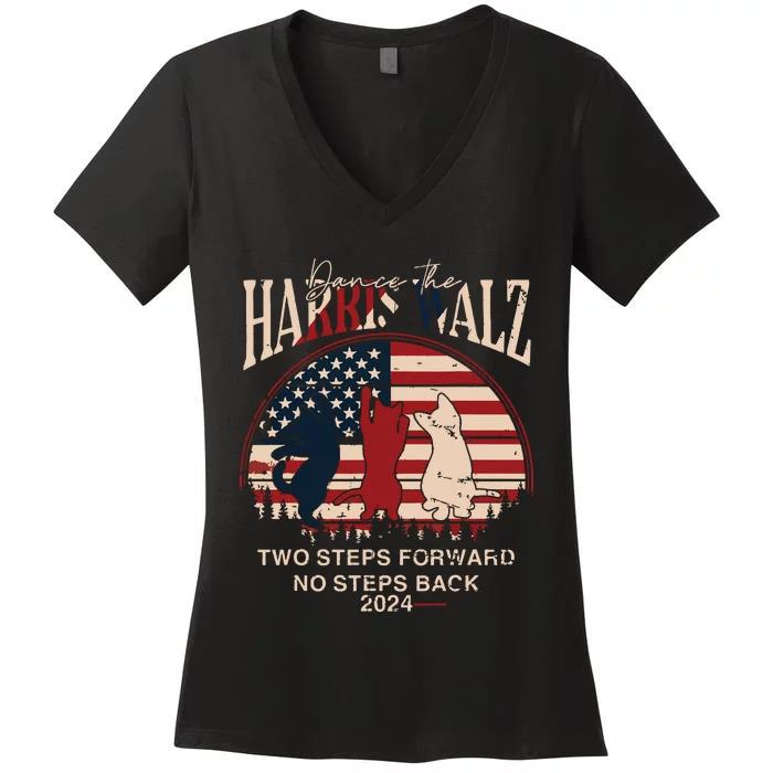 Kamala Harris Walz 2024 Waltz Dance 2 Steps Forward Not Back Women's V-Neck T-Shirt