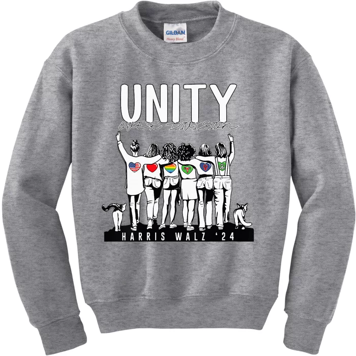 Kamala Harris Walz Women 2024 Unity Over Division Kids Sweatshirt