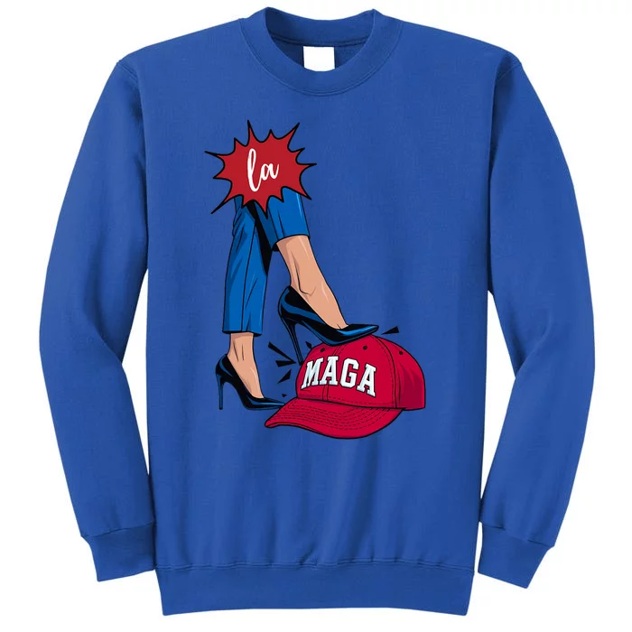 Kamala Harris With High Heels Stepping On Red Hat 2024 Funny Tall Sweatshirt