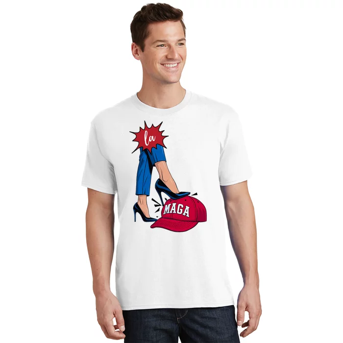 Kamala Harris With High Heels Stepping On Red Hat 2024 Funny T-Shirt