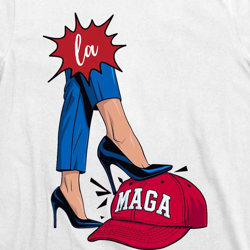 Kamala Harris With High Heels Stepping On Red Hat 2024 Funny T-Shirt