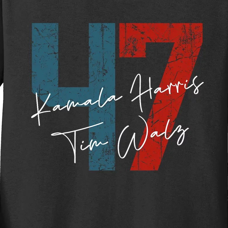 Kamala Harris Walz 2024 Harris Waltz President Democratic 47 Kids Long Sleeve Shirt