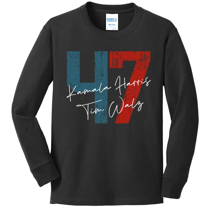 Kamala Harris Walz 2024 Harris Waltz President Democratic 47 Kids Long Sleeve Shirt