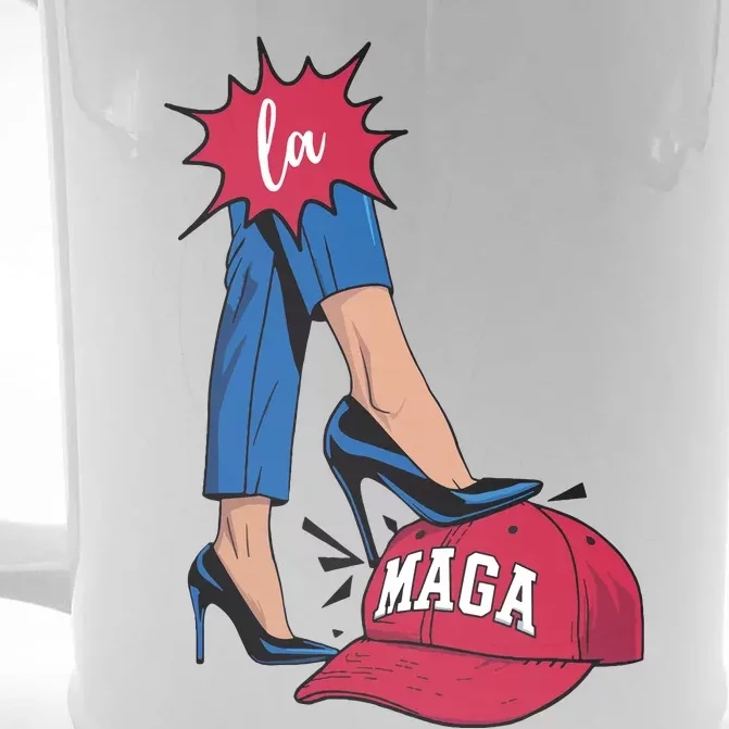 Kamala Harris With High Heels Stepping On Red Hat 2024 Funny Front & Back Beer Stein