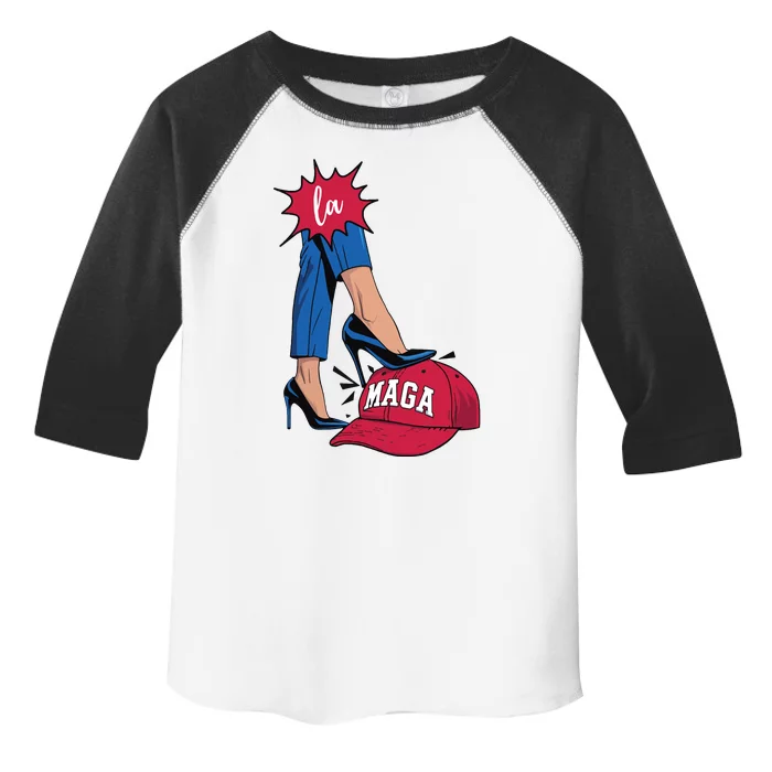 Kamala Harris With High Heels Stepping On Red Hat 2024 Funny Toddler Fine Jersey T-Shirt