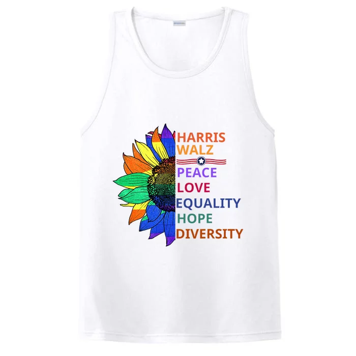 Kamala Harris Waltz Peace Love Equality Hope Diversity Performance Tank