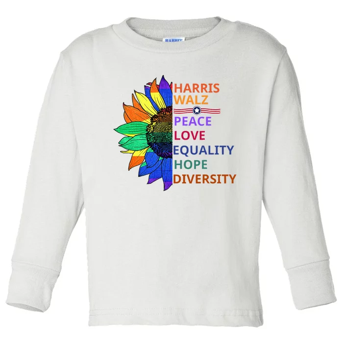 Kamala Harris Waltz Peace Love Equality Hope Diversity Toddler Long Sleeve Shirt