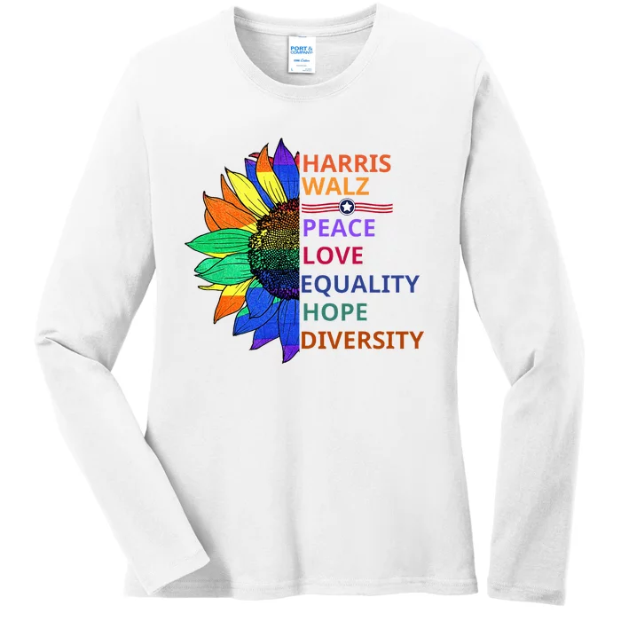 Kamala Harris Waltz Peace Love Equality Hope Diversity Ladies Long Sleeve Shirt