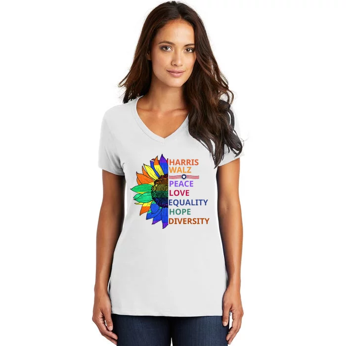 Kamala Harris Waltz Peace Love Equality Hope Diversity Women's V-Neck T-Shirt