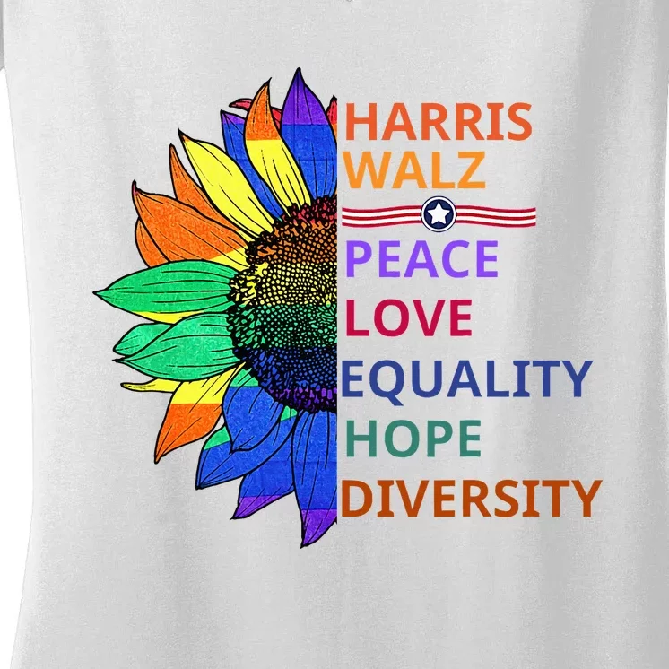 Kamala Harris Waltz Peace Love Equality Hope Diversity Women's V-Neck T-Shirt