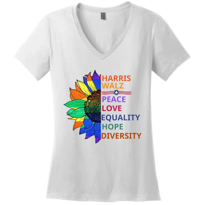 Kamala Harris Waltz Peace Love Equality Hope Diversity Women's V-Neck T-Shirt