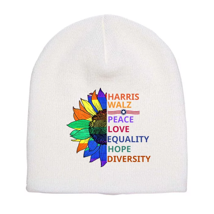 Kamala Harris Waltz Peace Love Equality Hope Diversity Short Acrylic Beanie