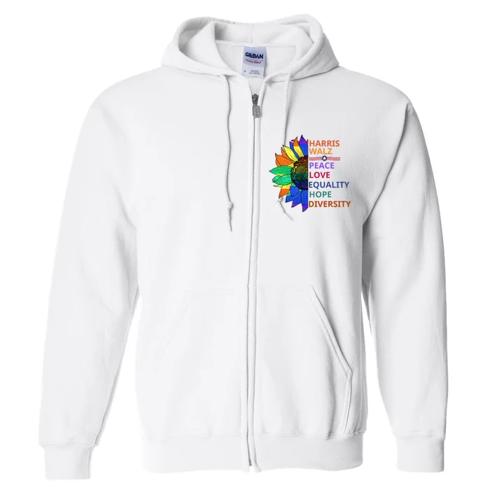 Kamala Harris Waltz Peace Love Equality Hope Diversity Full Zip Hoodie