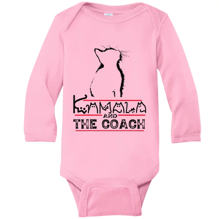 Kamala Harris Walz Cat Lettering Funny Harris Waltz 2024 Cat Baby Long Sleeve Bodysuit