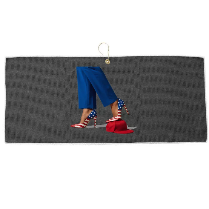 Kamala Harris With High Heels Stepping On Red Hat Large Microfiber Waffle Golf Towel