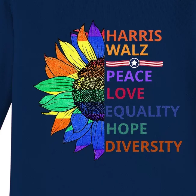 Kamala Harris Waltz Peace Love Equality Hope Diversity Gift Baby Long Sleeve Bodysuit