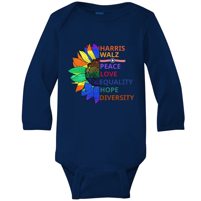 Kamala Harris Waltz Peace Love Equality Hope Diversity Gift Baby Long Sleeve Bodysuit