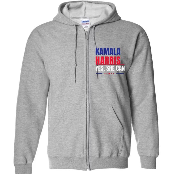 Kamala Harris Yes She Can Bold Political Statement Premium Full Zip Hoodie