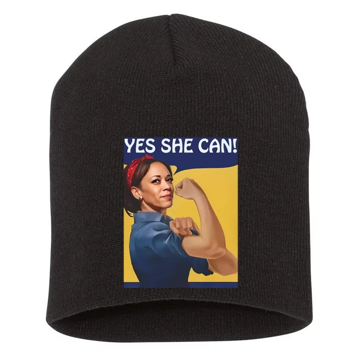 Kamala Harris Yes She Can Short Acrylic Beanie