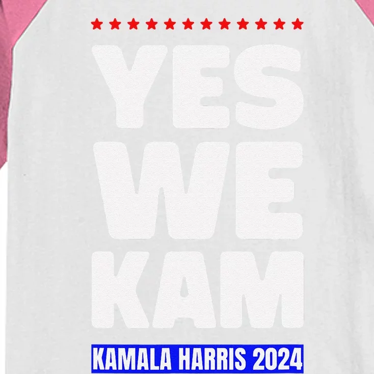 Kamala Harris Yes We Kam! For Us President 2024 Kids Colorblock Raglan Jersey