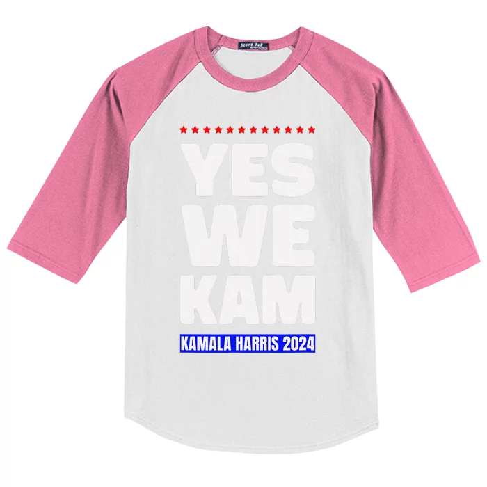 Kamala Harris Yes We Kam! For Us President 2024 Kids Colorblock Raglan Jersey