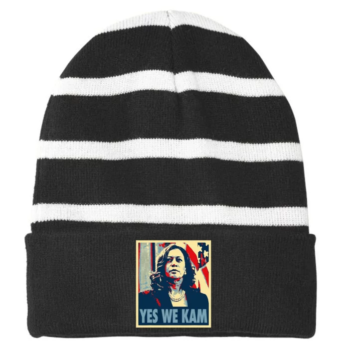 Kamala Harris Yes We Kam Striped Beanie with Solid Band