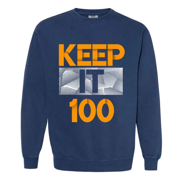 Keep It 100 Orange Color Graphic Garment-Dyed Sweatshirt