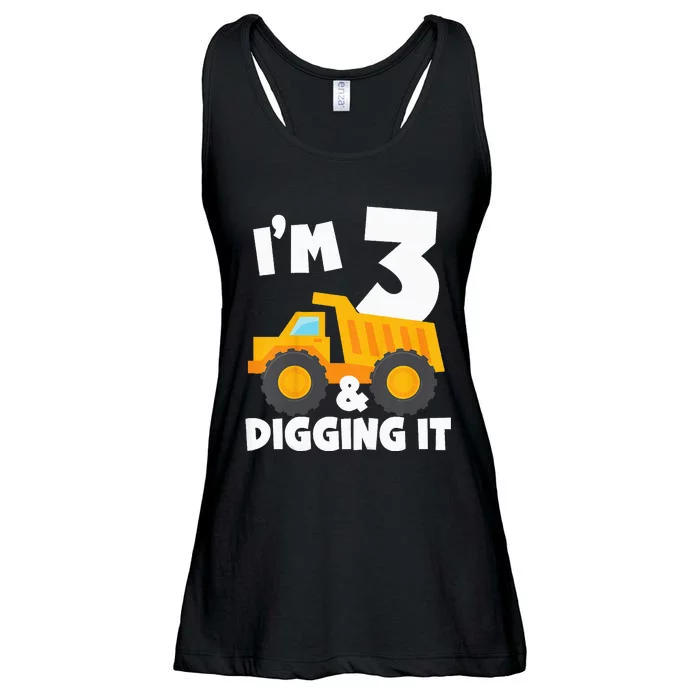 Kids Im 3 And Digging It 3rd Birthday Construction Truck Ladies Essential Flowy Tank