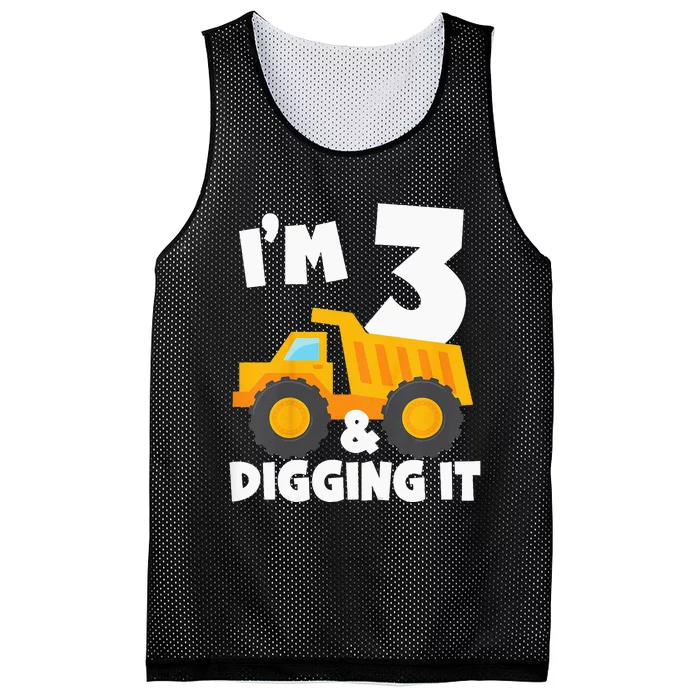 Kids Im 3 And Digging It 3rd Birthday Construction Truck Mesh Reversible Basketball Jersey Tank