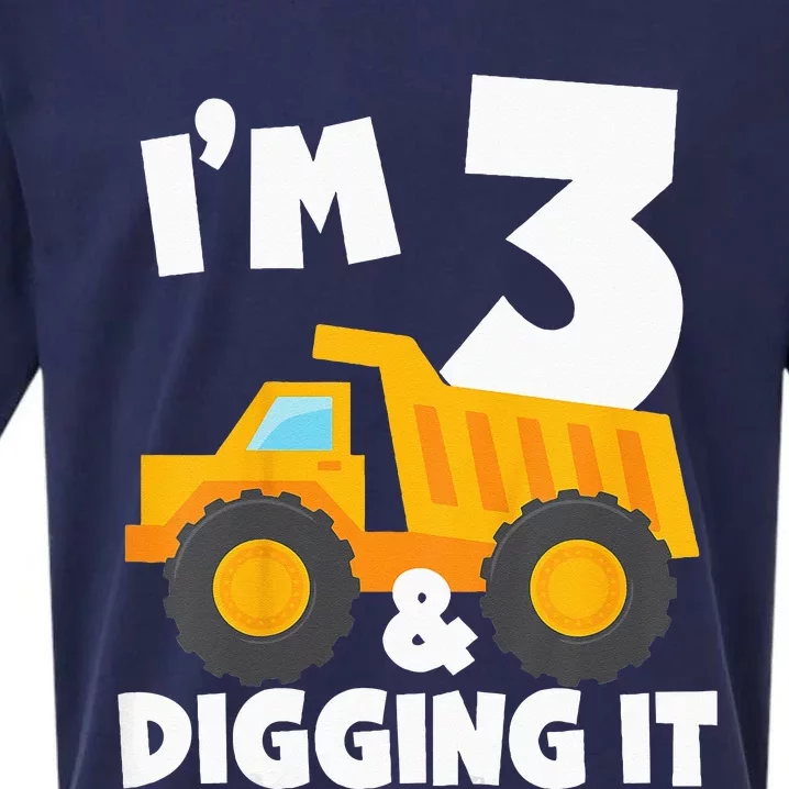 Kids Im 3 And Digging It 3rd Birthday Construction Truck Sueded Cloud Jersey T-Shirt