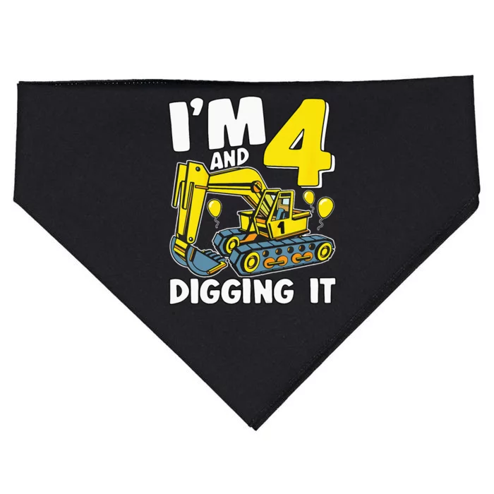 Kids Im 4 And Digging It 4 Years 4th Birthday Excavator USA-Made Doggie Bandana