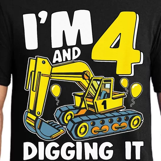 Kids Im 4 And Digging It 4 Years 4th Birthday Excavator Pajama Set