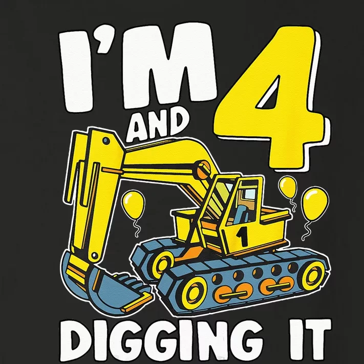 Kids Im 4 And Digging It 4 Years 4th Birthday Excavator Toddler Long Sleeve Shirt