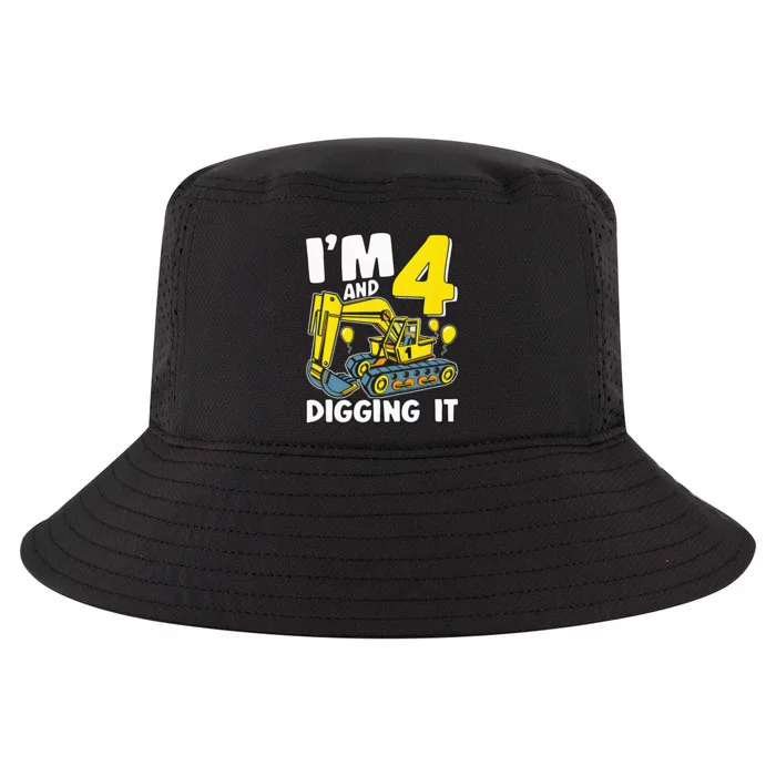 Kids Im 4 And Digging It 4 Years 4th Birthday Excavator Cool Comfort Performance Bucket Hat