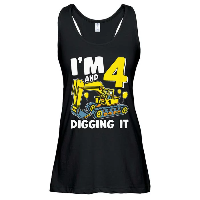 Kids Im 4 And Digging It 4 Years 4th Birthday Excavator Ladies Essential Flowy Tank