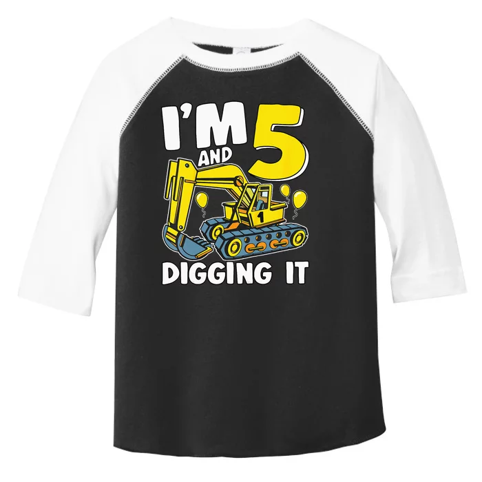 Kids Im 5 And Digging It 5 Years 5th Birthday Excavator Toddler Fine Jersey T-Shirt